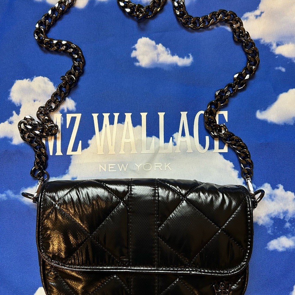 MZ Wallace Shiny Black Quilted Crossbody Bag